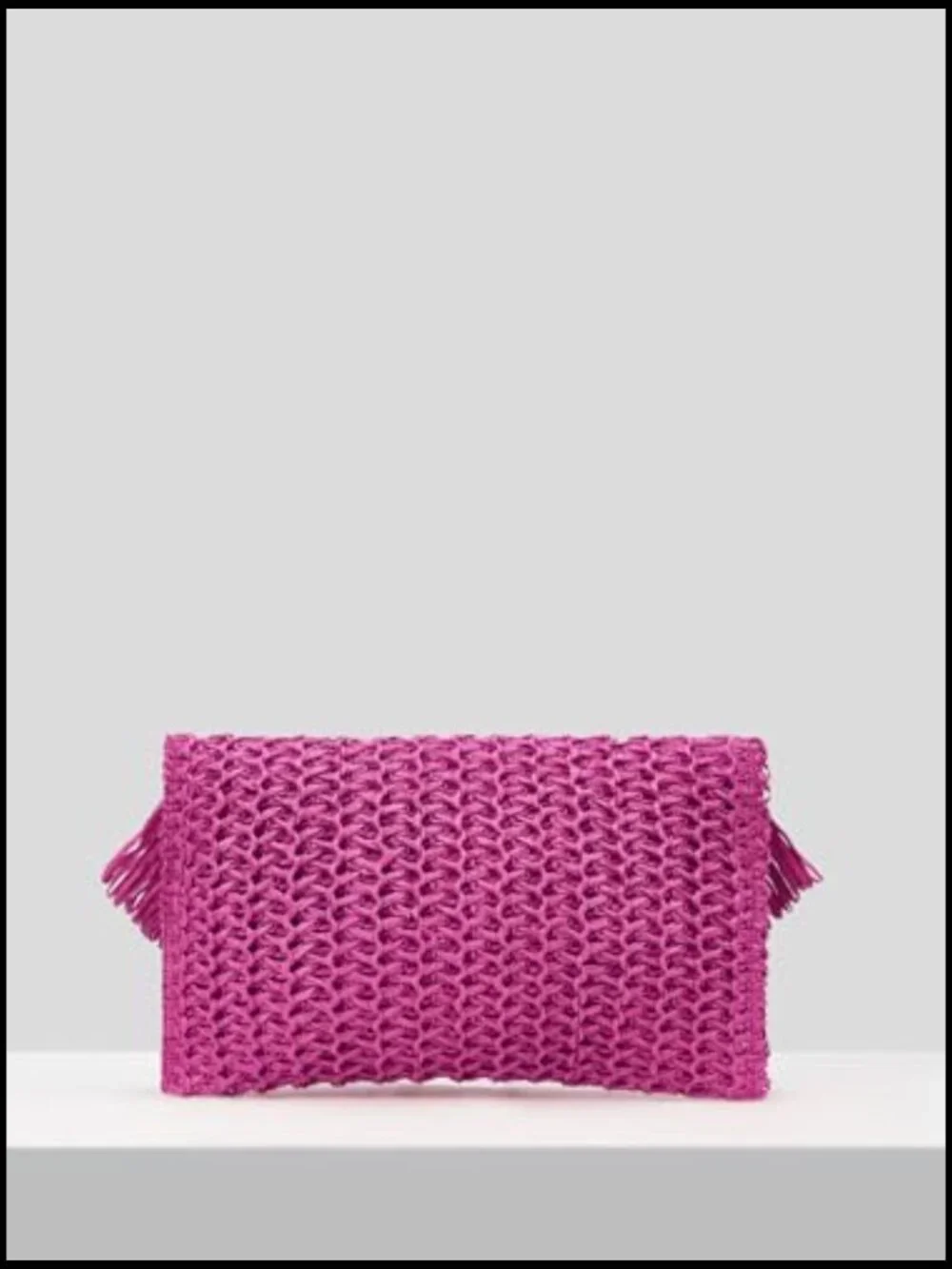 Woven Straw Envelope Fringe Trim Rattan Beach Clutch Handbag - Picture 2 of 6